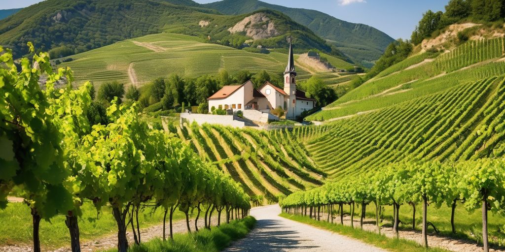 vineyards in Wachau Valley Austria with white wine