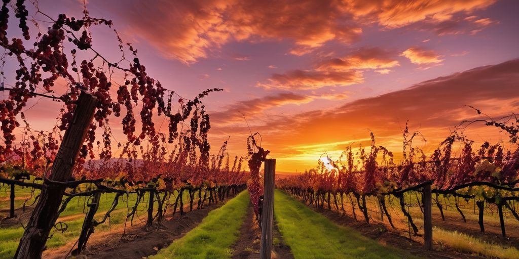vineyard in Walla Walla, Washington at sunset