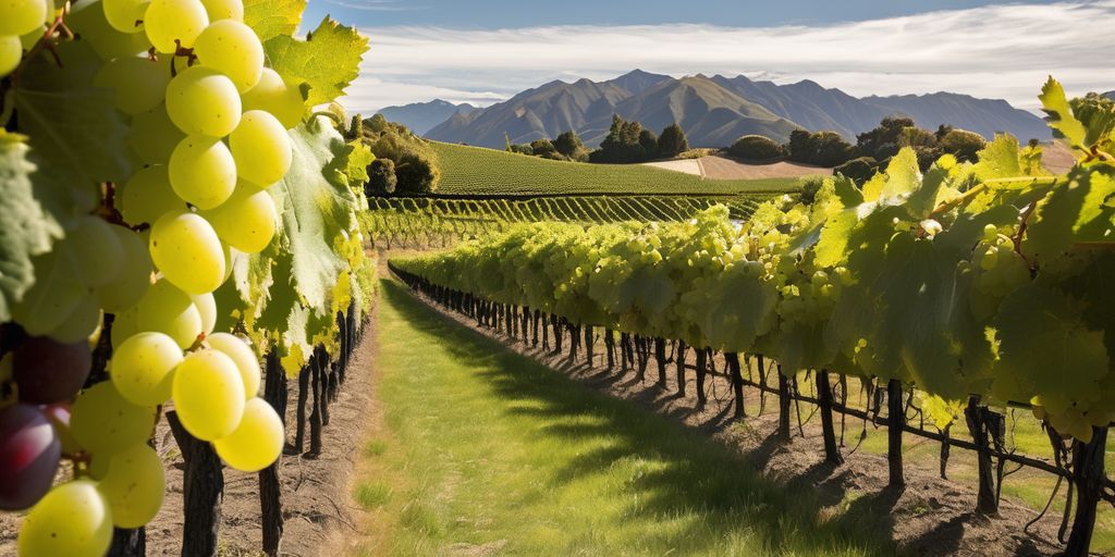 vineyard in Marlborough New Zealand with Sauvignon Blanc grapes