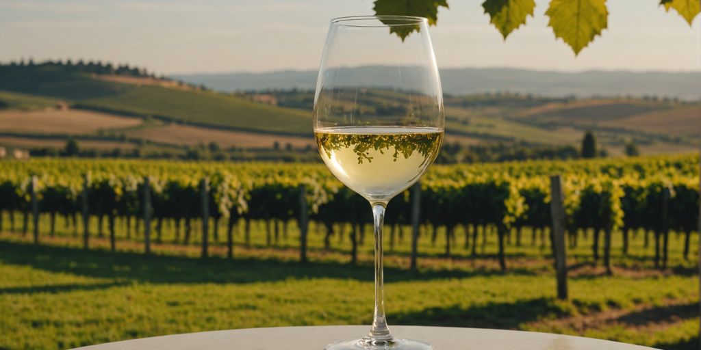 Marsanne wine glass in vineyard setting