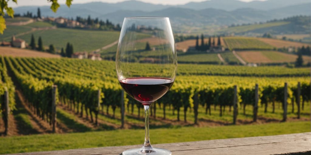 Nebbiolo wine glass in vineyard setting