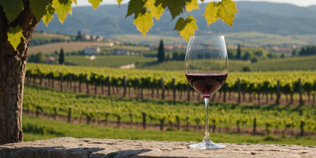 Grenache wine glass in vineyard, rich history and taste
