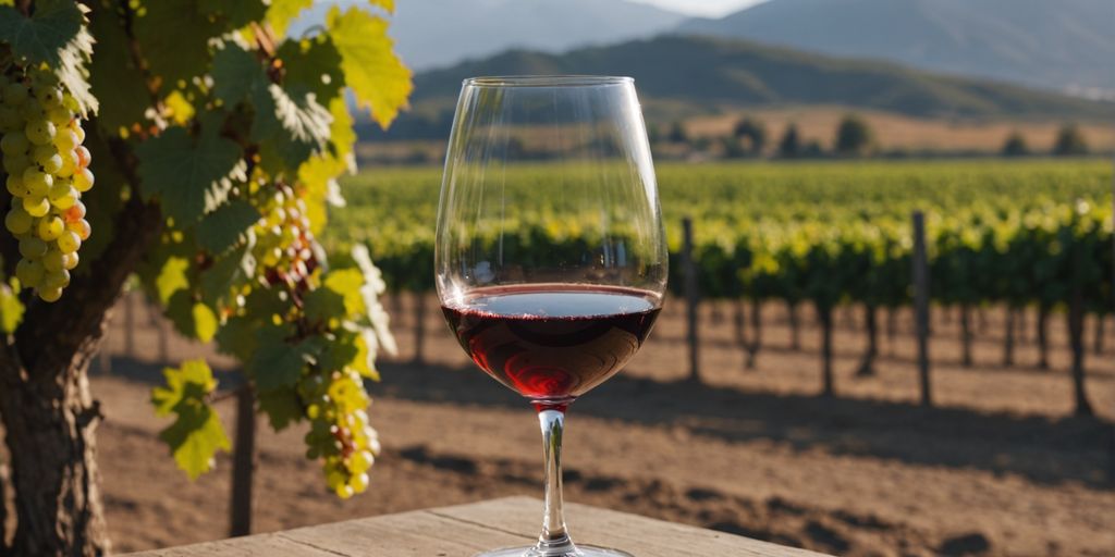 Carmenère wine glass in Chilean vineyard